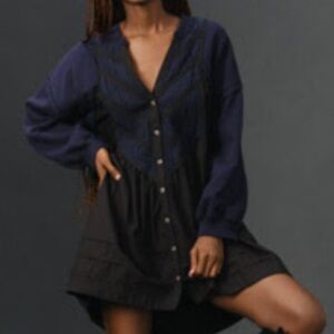Anthropologie Pilcro Navy and Black Button-Up Dress